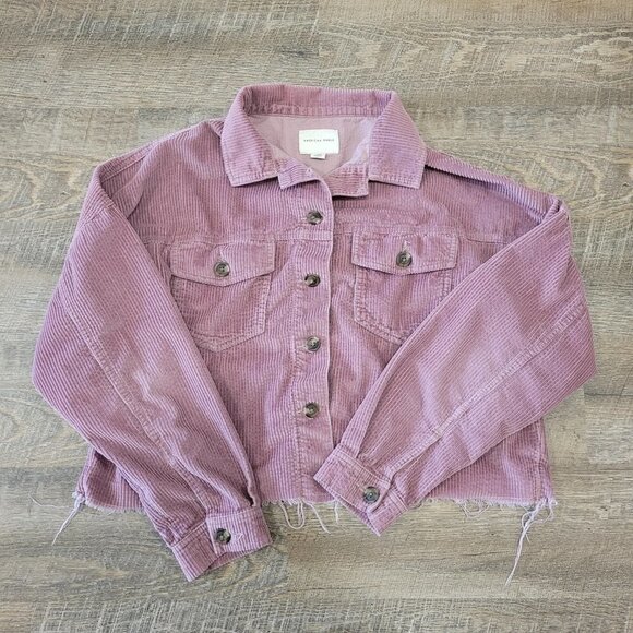 AMERICAN EAGLE | Corduroy Cropped Raw Hem Button Up Shacket | Sz. S - Picture 2 of 6